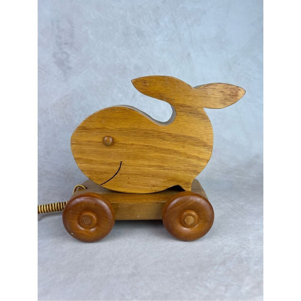 Vintage Wooden Whale Kids Pull Toy Come Along 1990s Montessori - Picture 2 of 8